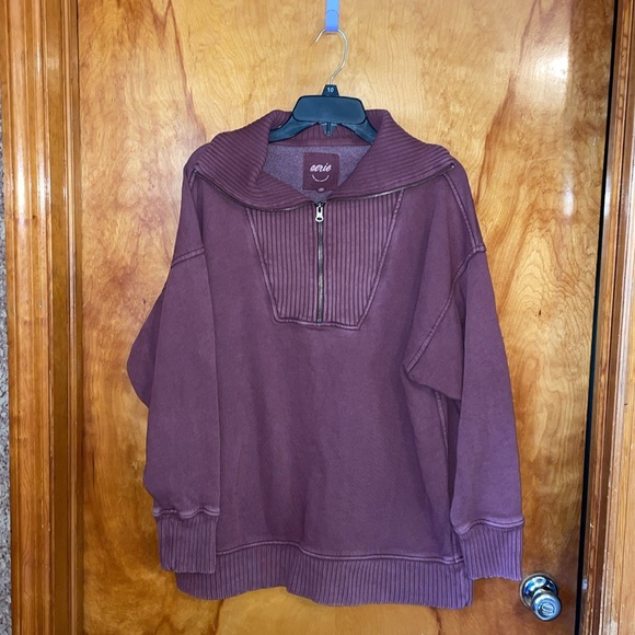 Aerie Oversized Cowl Neck 3/4 Zip Sweatshirt Maroon Size Medium - Picture 8 of 9